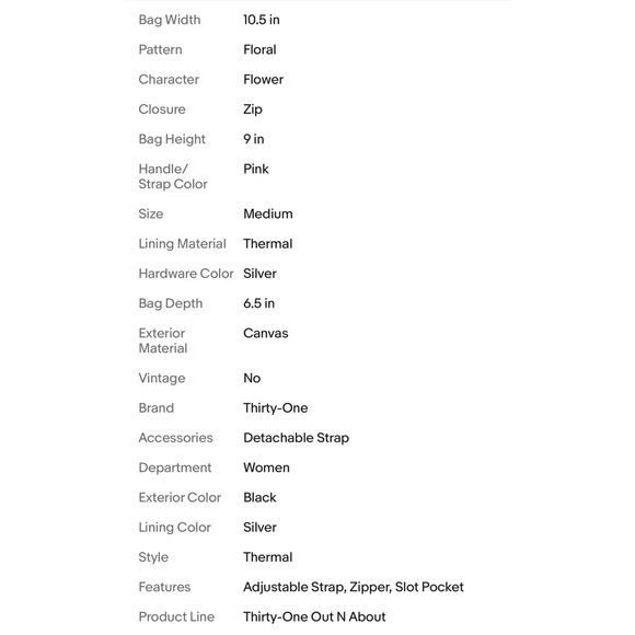 Thirty One Out N’ About Thermal #4087 BLACK FLORAL BRUSHSTROKES NIP - Picture 8 of 8